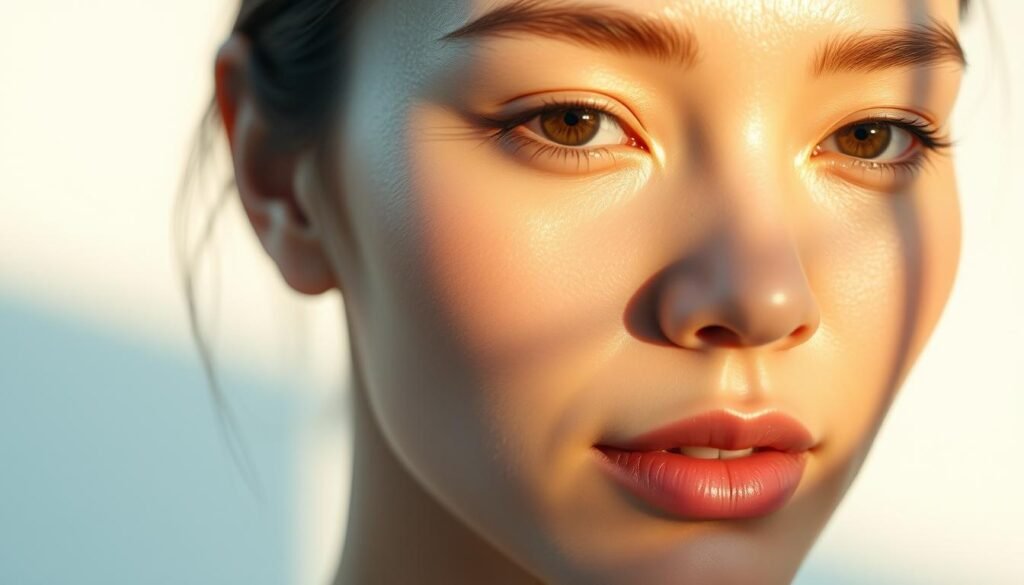 Oligio X 原美電波療程效果, a captivating close-up portrait showcasing the long-lasting, rejuvenating results of the Glowin Beaute skincare technology. Smooth, youthful complexion illuminated by soft, natural lighting, capturing the radiant glow and refined texture of the skin. Subtle, elegant angles emphasize the refined facial contours, highlighting the targeted improvement of fine lines and wrinkles. Tranquil, serene atmosphere evokes a sense of well-being and confidence, reflecting the transformative power of the Oligio X 原美電波therapy.