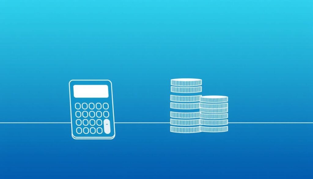 A modern, minimalist illustration of "小額信貸". In the foreground, a simple line drawing of a calculator, representing the financial calculations involved in small loans. The middle ground features a clean, geometric design of stacked coins, symbolizing the monetary aspect of these credit services. In the background, a subtle gradient of cool tones creates a sense of professionalism and reliability. The overall composition conveys a streamlined, tech-savvy aesthetic suitable for the topic of "小額信貸" and its comparison to "民間貸款".